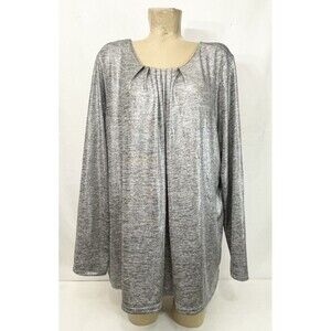 Liz Claiborne Plus Size 3x 62” Silver Long Sleeve Neck Holiday Evening Event